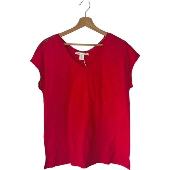 C&C California Tops - NWT C&C California | Cherry Red Tee V-neck w. Lace Medium Cotton Modal